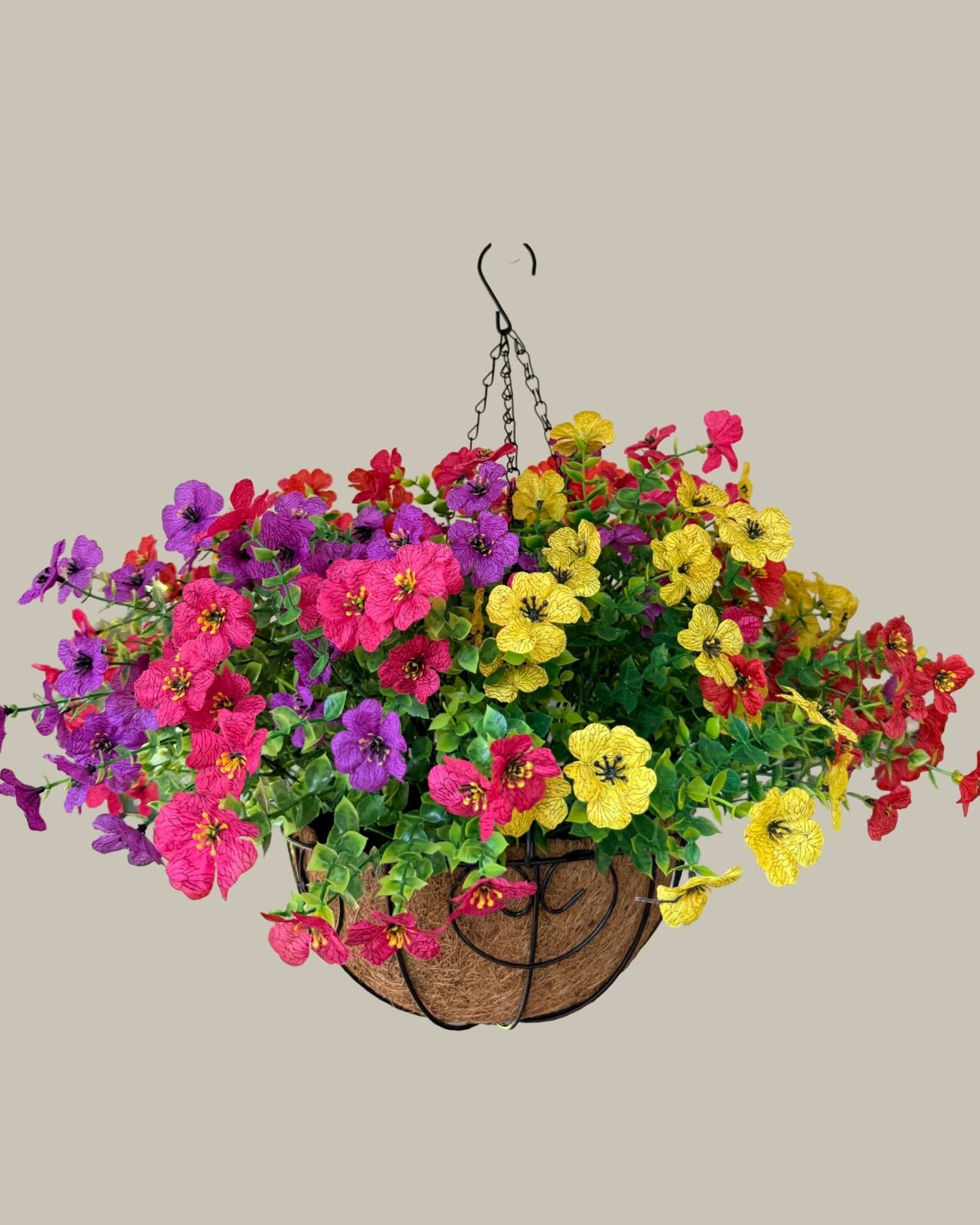 UV Protected Artificial Hanging Flower Basket for Outdoors