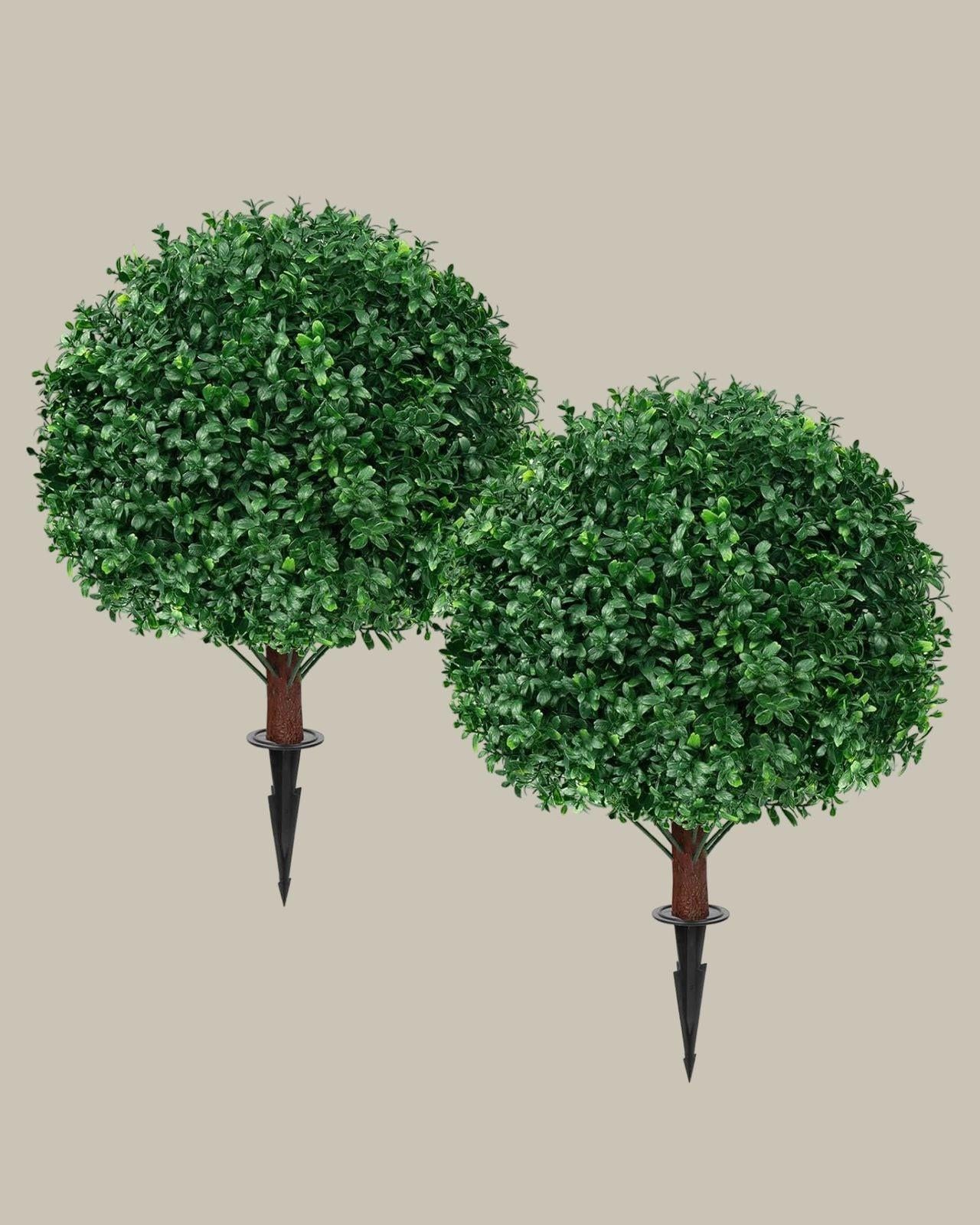 Artificial UV-Resistant Boxwood Topiary Ball with Spike (Set of 2).