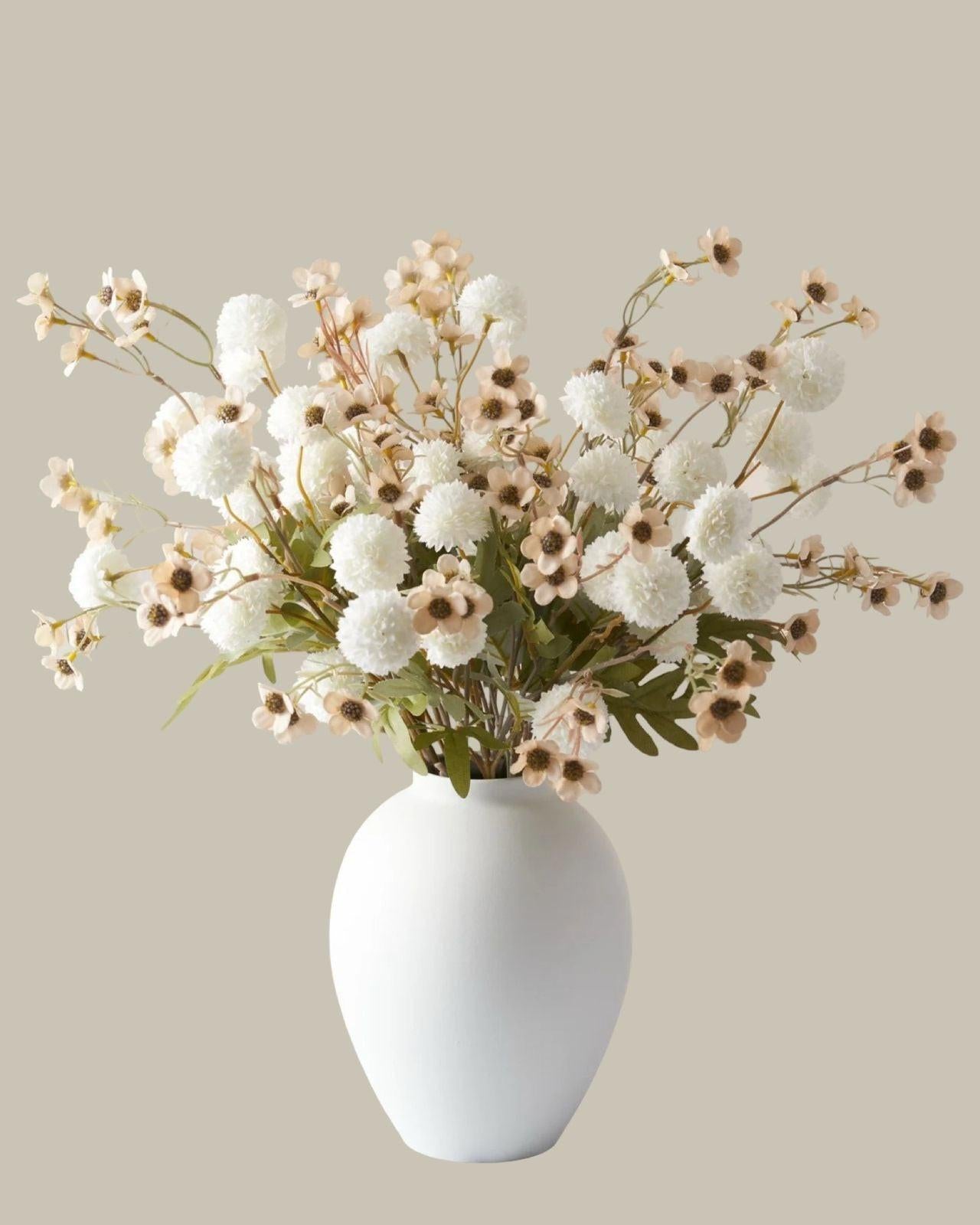 Faux Kiku Flower Arrangement - White and Ivory.