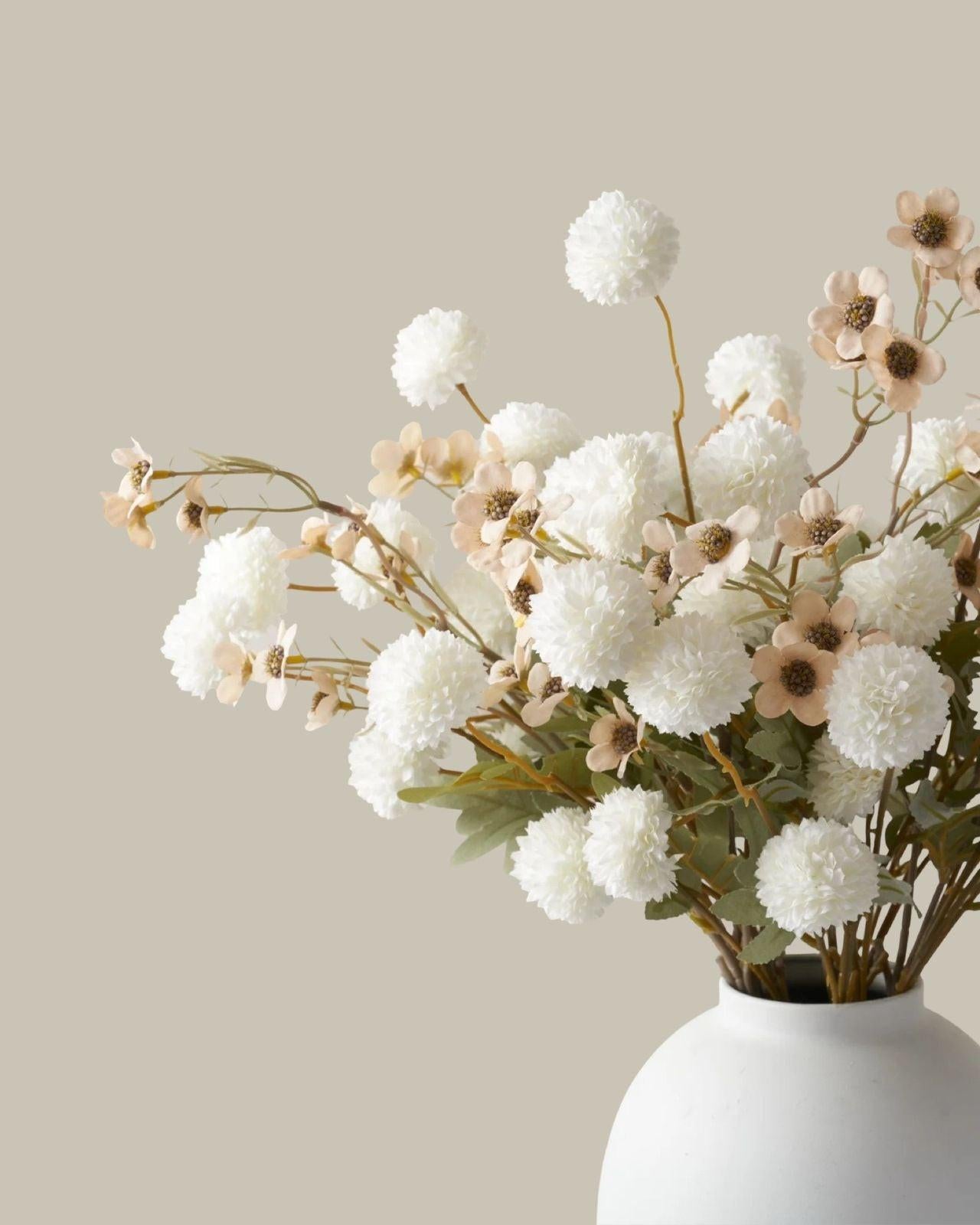 Faux Kiku Flower Arrangement - White and Ivory.