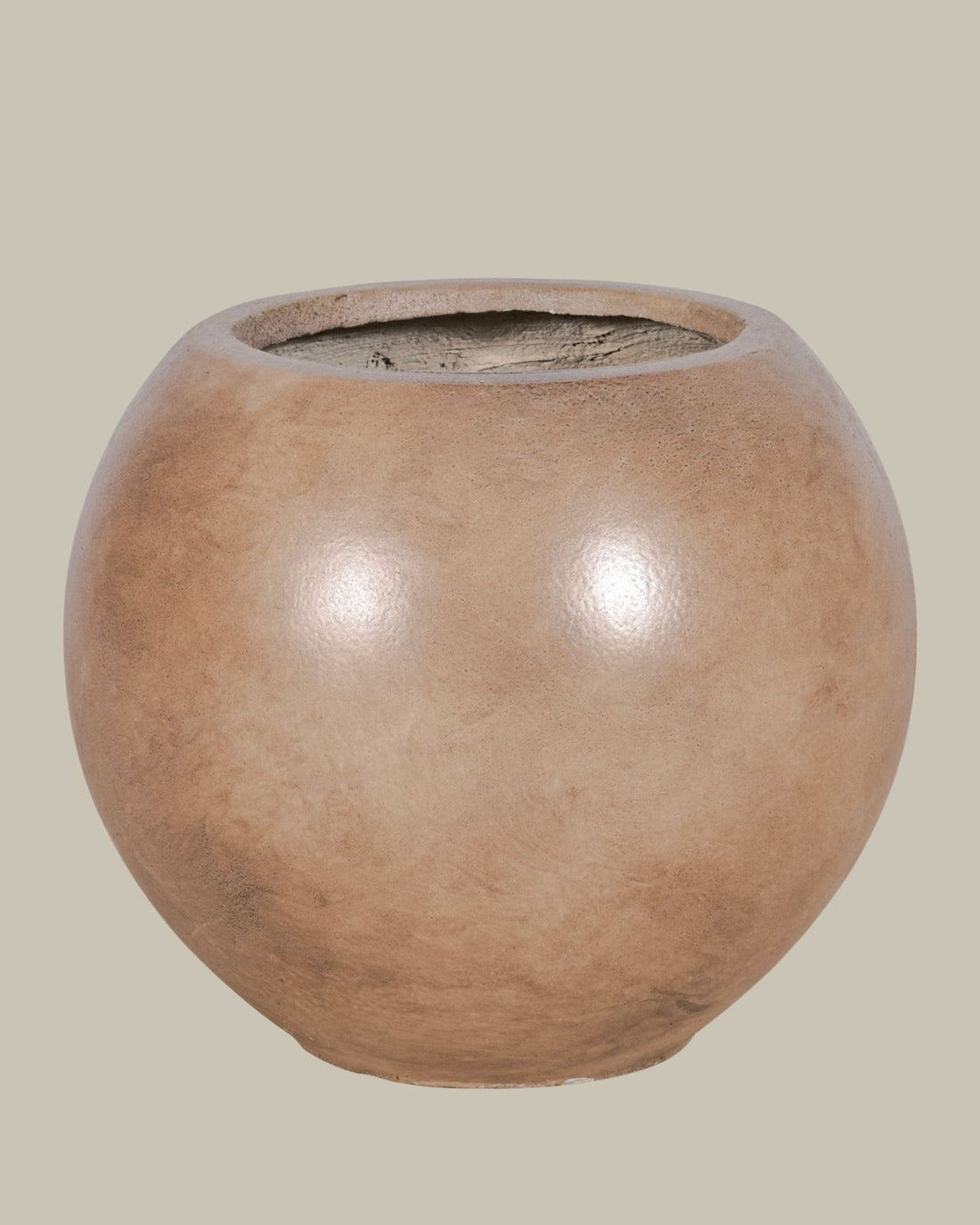 Large Round Fibrestone Pot - Brown