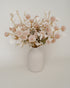 Faux Cream and White Flower Arrangement with White Vase