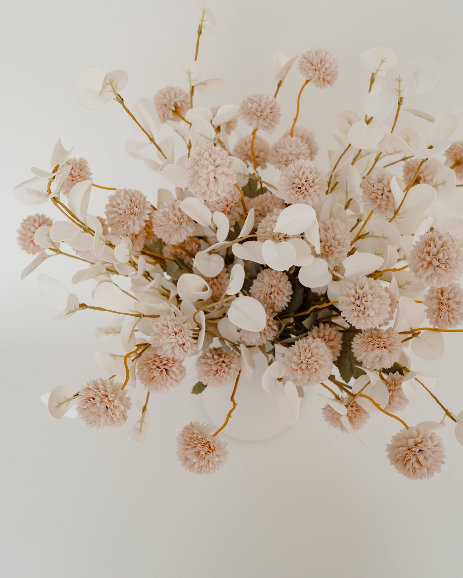Faux Cream and White Flower Arrangement with White Vase