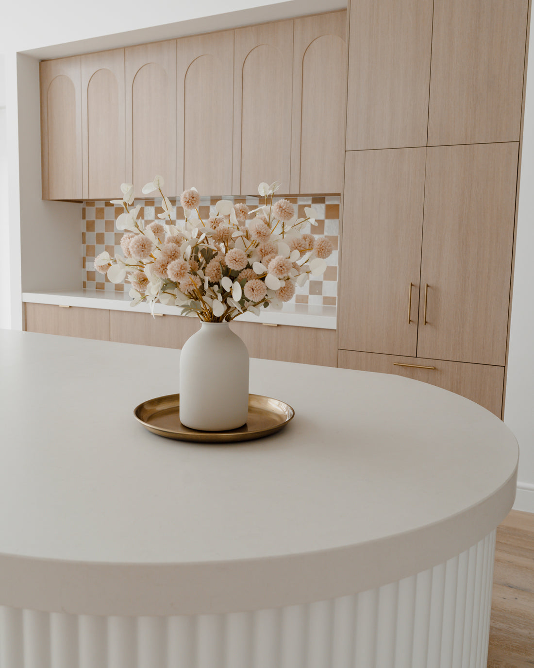 Faux Cream and White Flower Arrangement with White Vase