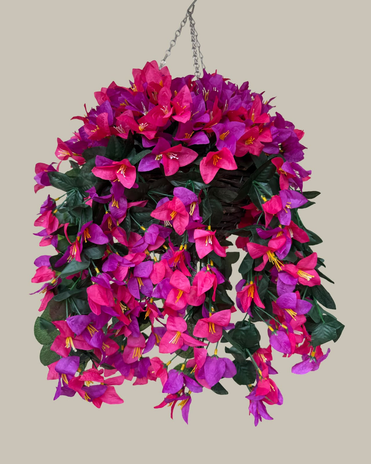 Faux UV-Protected Pink &amp; Purple Bougainvillea Hanging Basket