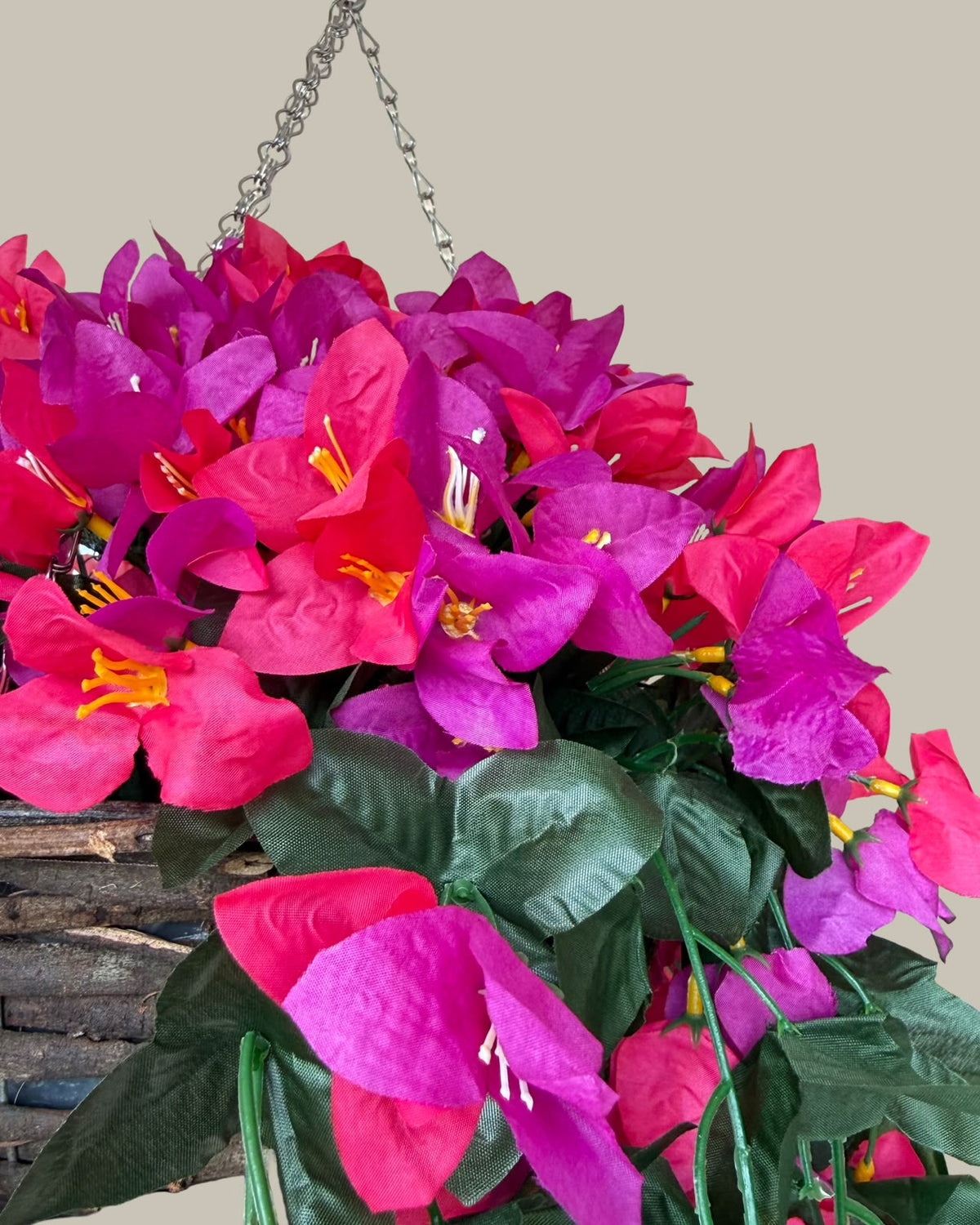 Faux UV-Protected Pink &amp; Purple Bougainvillea Hanging Basket