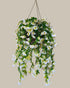Faux UV-Protected White Hanging Flower Basket with Rattan Pot