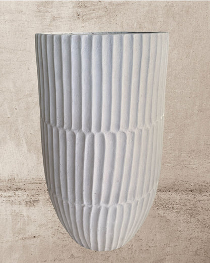Ravello Tall Ribbed Fibreclay Pot - White