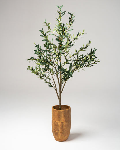 Ravello Tall Ribbed Fibreclay Pot - Brown