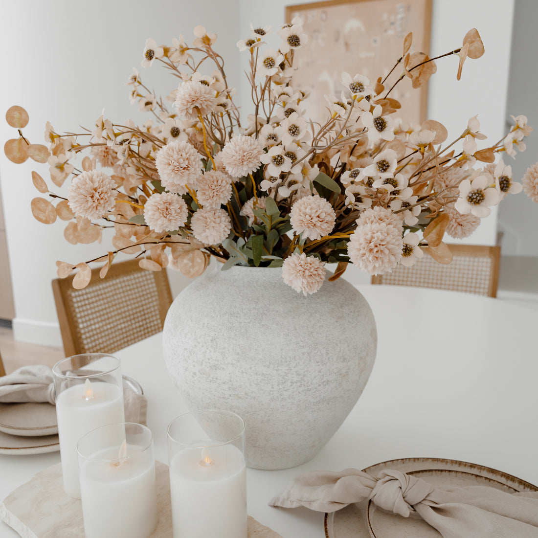Faux Kiku Flower Arrangement - Cream and Ivory