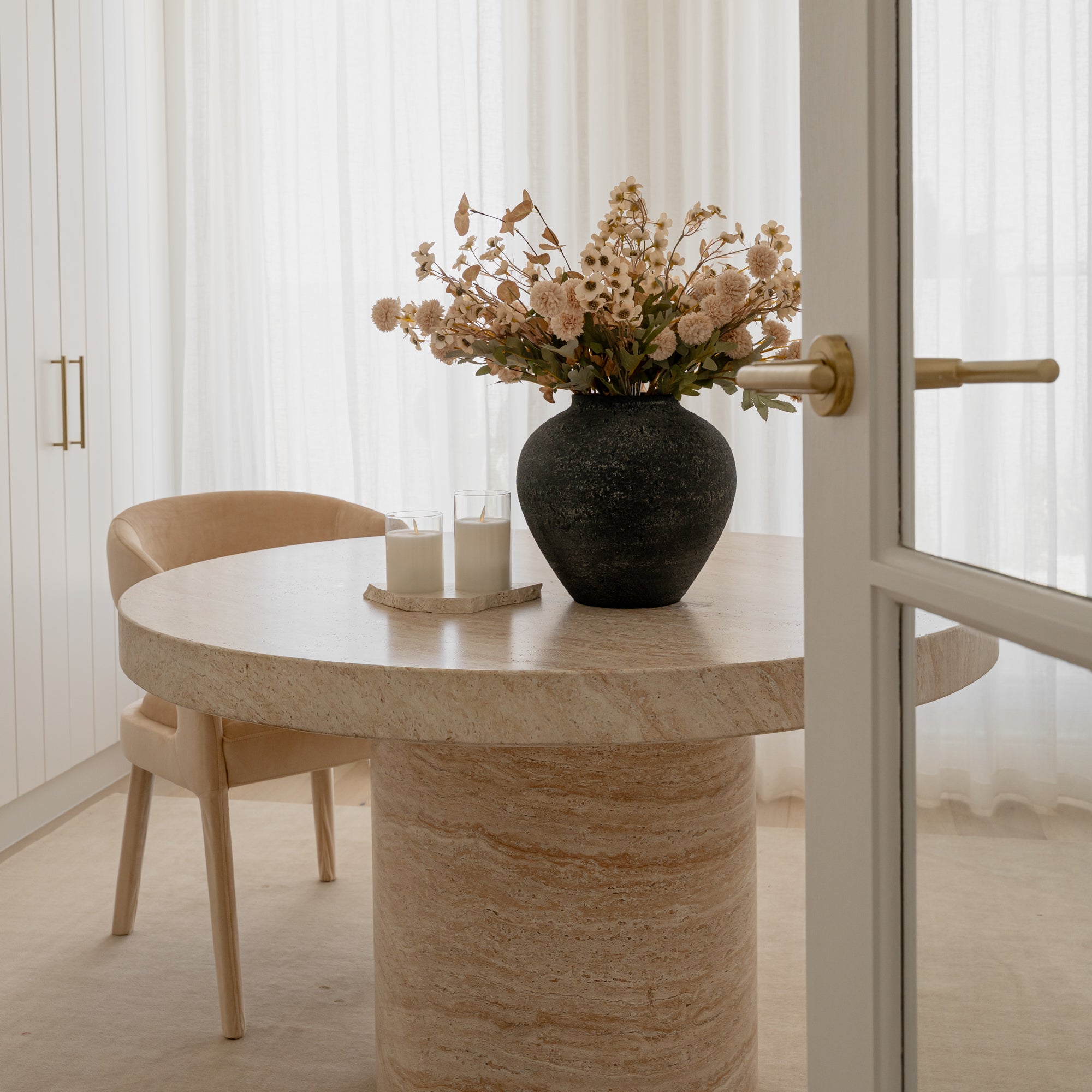 Faux Kiku Flower Arrangement - White and Umber