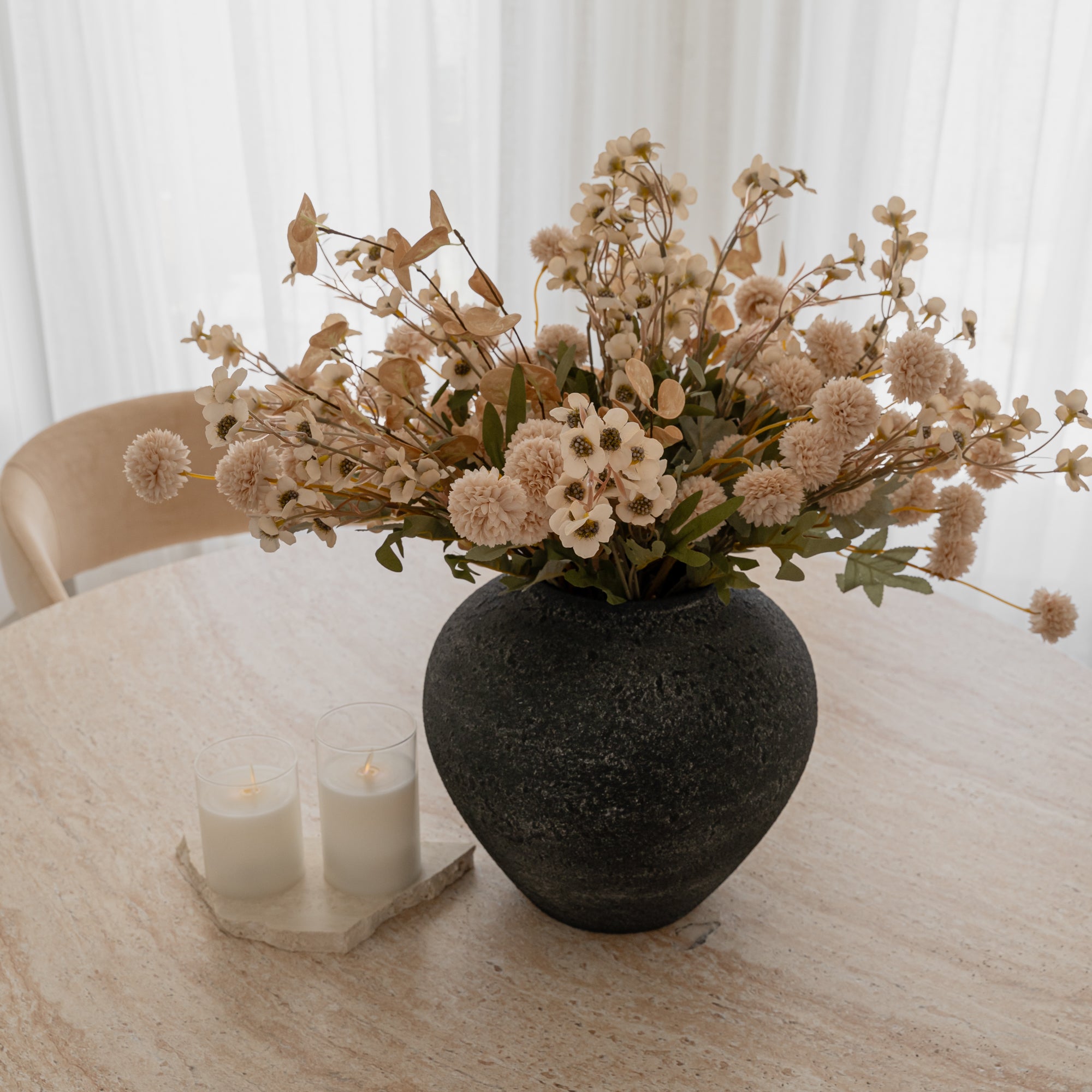 Large Black Round Textured Iron Vase – Terra – lifestyle