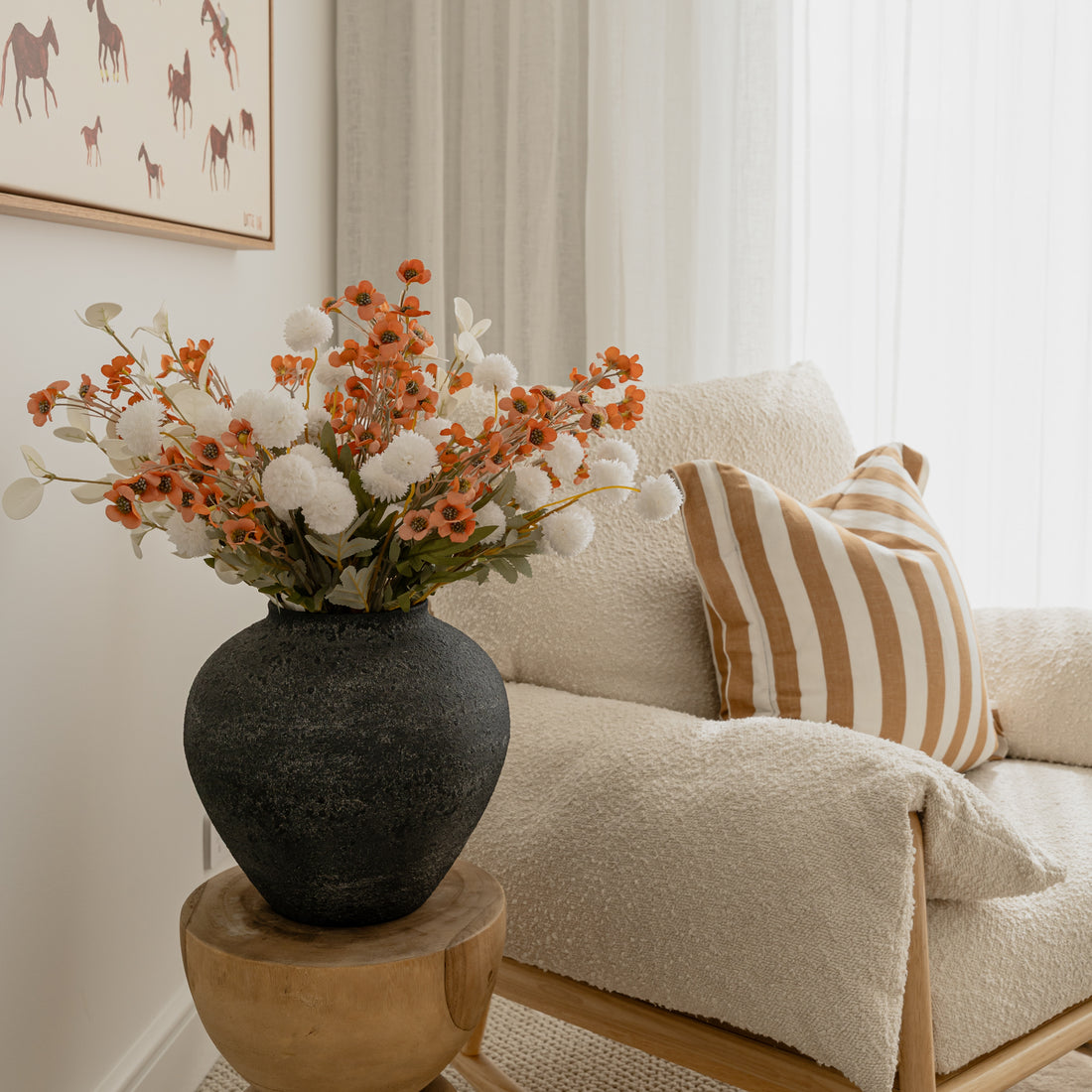 Large Black Round Textured Iron Vase - Terra