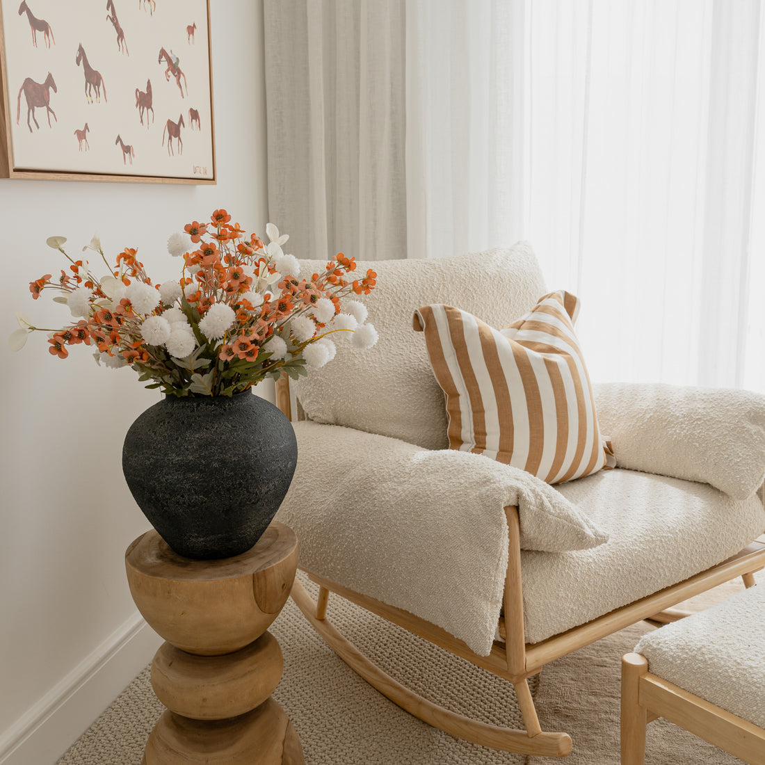 Faux Kiku Flower Arrangement - White and Umber