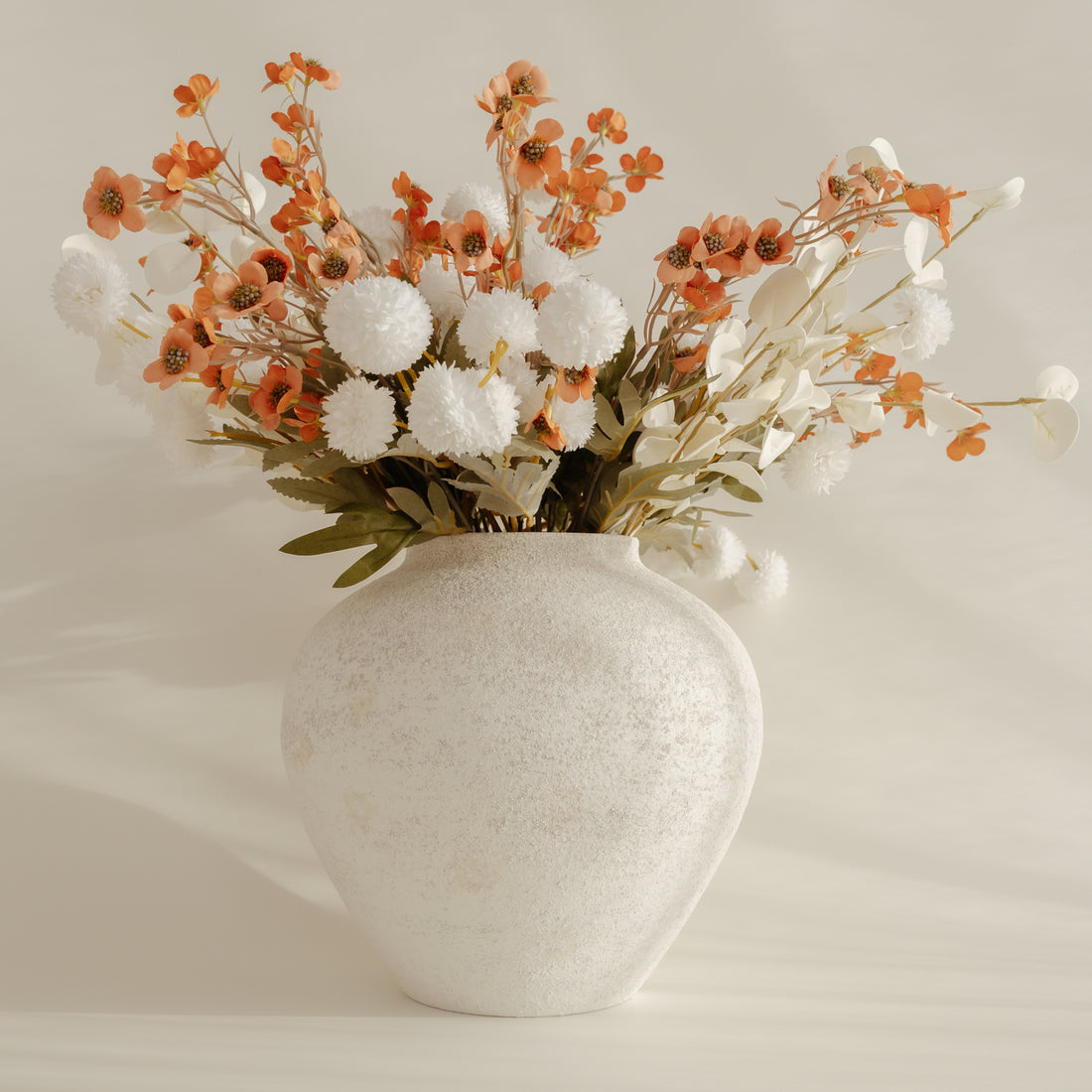 Faux Kiku Flower Arrangement - White and Umber