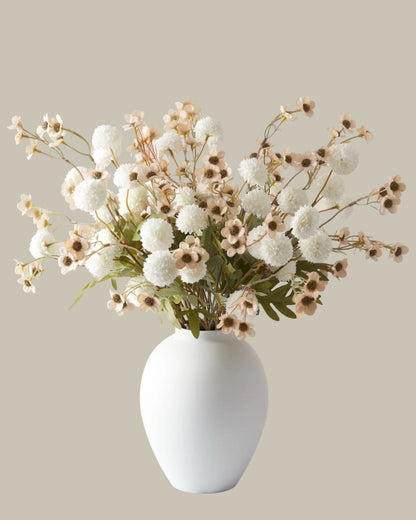 Faux Kiku Flower Arrangement - White and Ivory