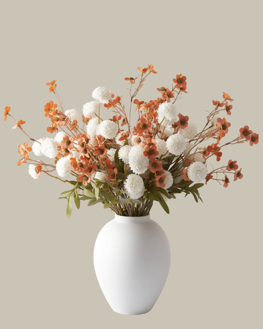 Faux Kiku Flower Arrangement - White and Umber