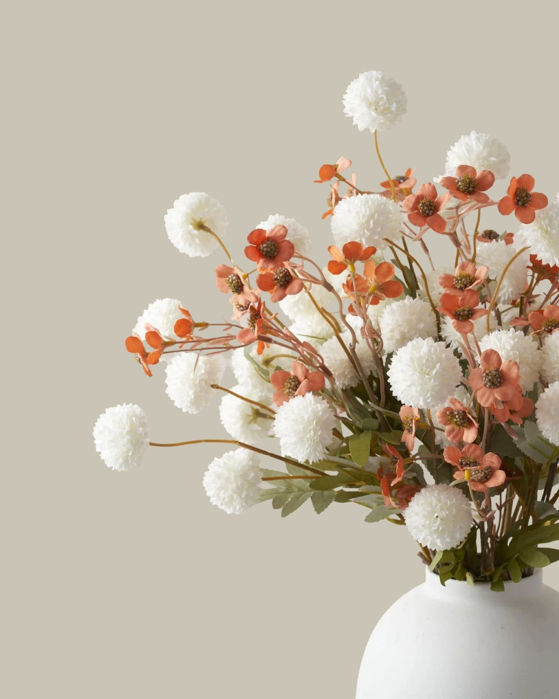 Faux Kiku Flower Arrangement - White and Umber