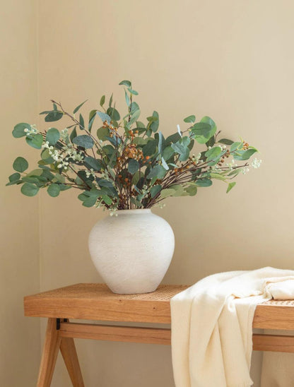Large Brushed White Round Textured Iron Vase - Luma