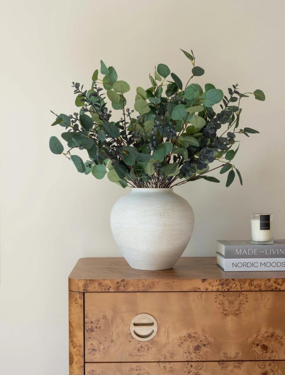 Large Brushed White Round Textured Iron Vase - Luma