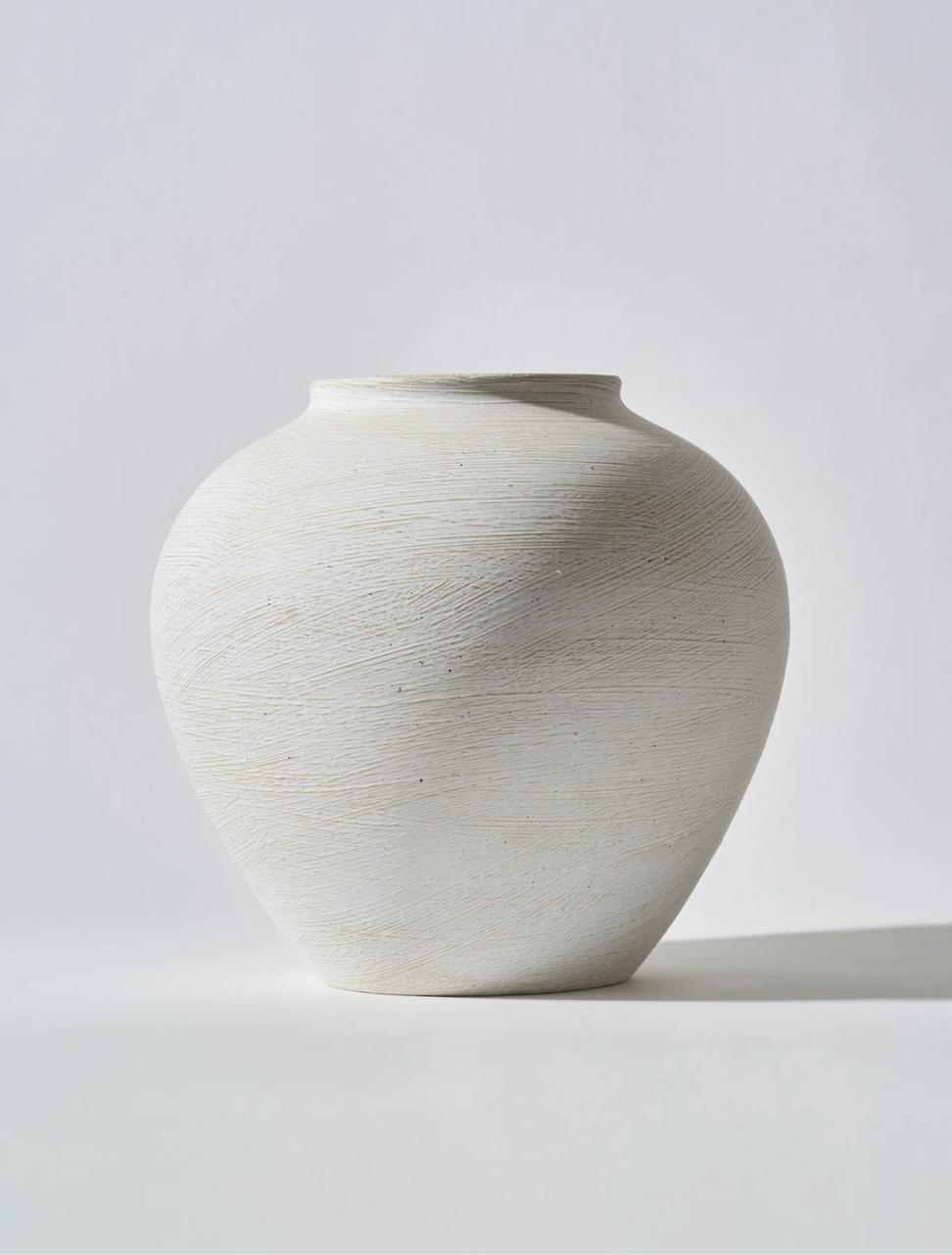 Large Brushed White Round Textured Iron Vase - Luma